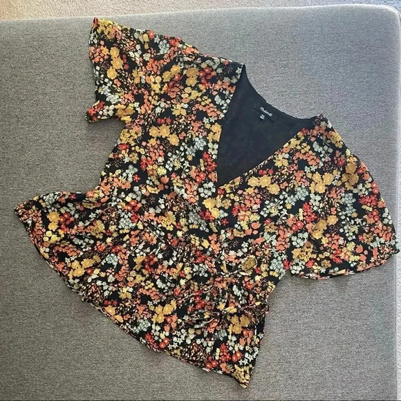 Madewell Short Sleeve Peplum Wrap Floral Blouse Top XXS - Picture 3 of 10